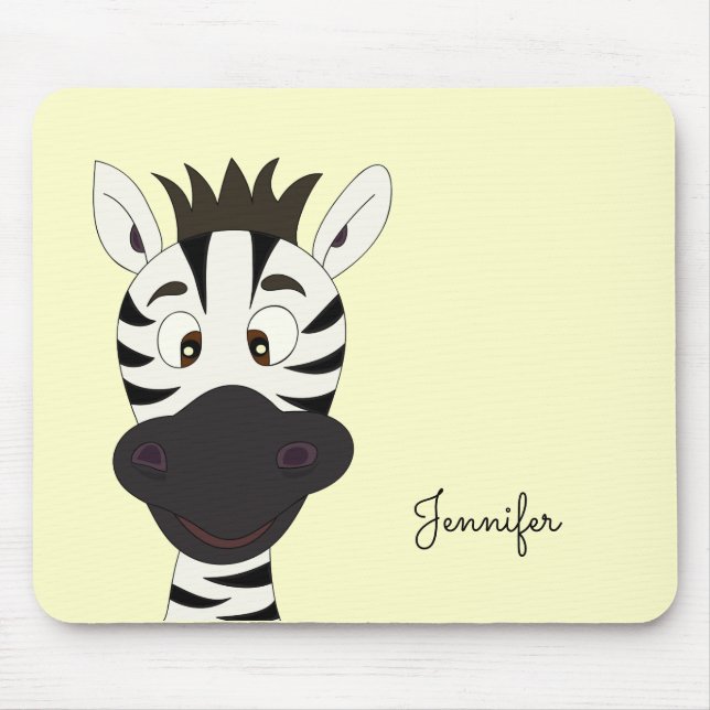 Funny zebra cartoon yellow name kids mousepad (Front)