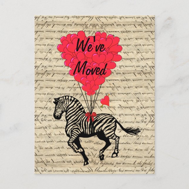 Funny zebra change of address announcement postcard (Front)