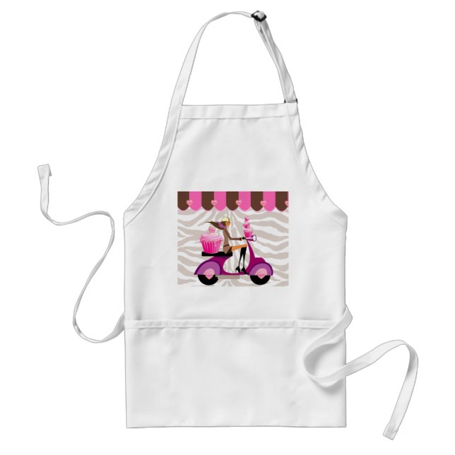 Funny Zebra Cupcake Scooter Girl Bakery Apron (Front)