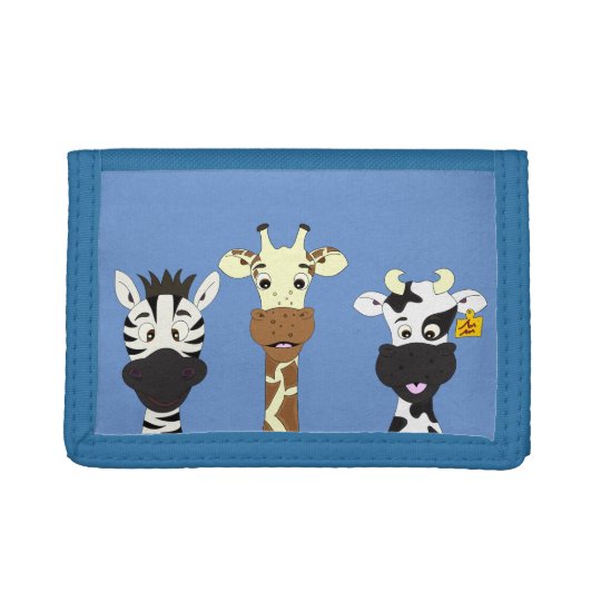 Funny zebra giraffe cow cartoon kids trifold wallet