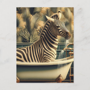 Funny Zebra in a Clawfoot Bathtub  Postcard