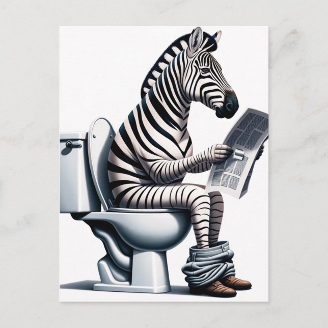 Funny Zebra on Toilet Reading Newspaper Postcard (Front)