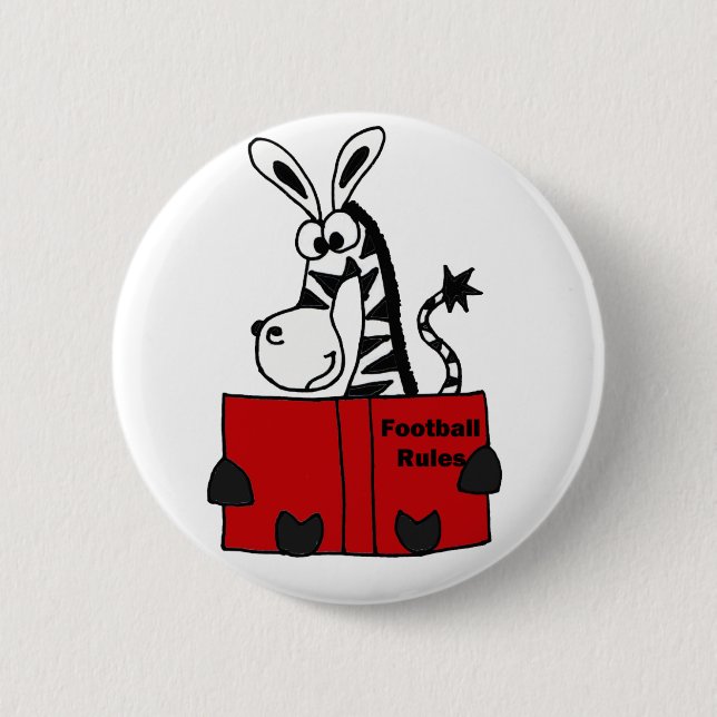 Funny Zebra Reading Football Rules Book 2 Inch Round Button (Front)