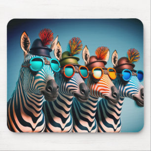 Funny Zebras Cute Zoo Animals Party Hats Glasses Mouse Pad