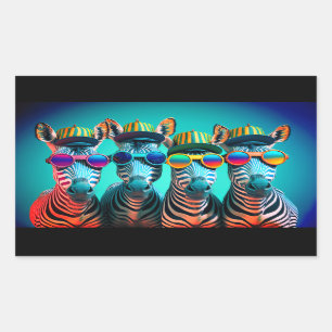 Funny Zebras Cute Zoo Animals Party Hats Glasses Sticker
