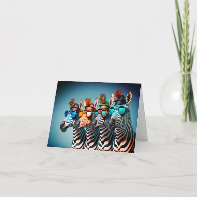 Funny Zebras Cute Zoo Animals Party Hats Glasses Thank You Card (Front)