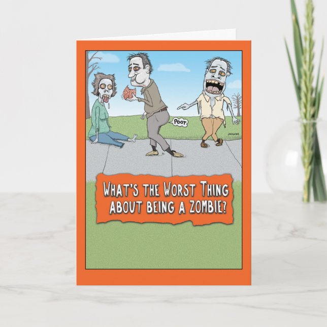 Funny Zombie Brain Farts Halloween Card (Front)