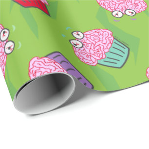 Funny Zombie Brains Cupcake Pattern Wrapping Paper