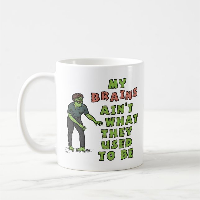 Funny Zombie Brains Old Age Coffee Mug (Left)