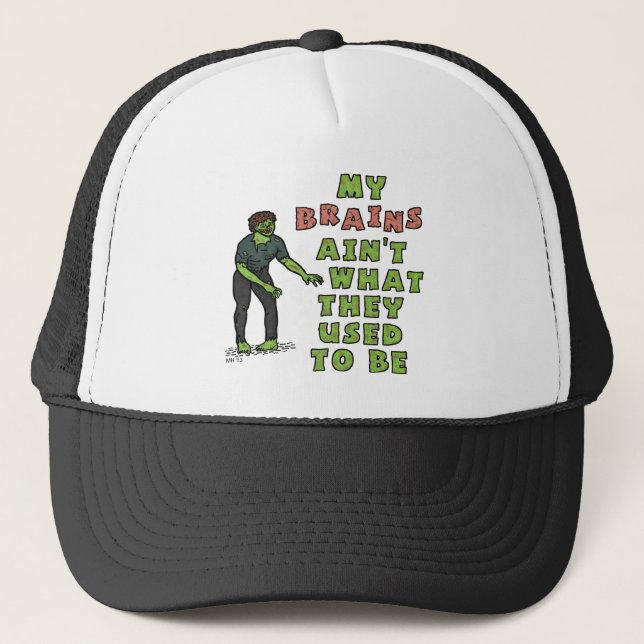 Funny Zombie Brains Old Age Trucker Hat (Front)