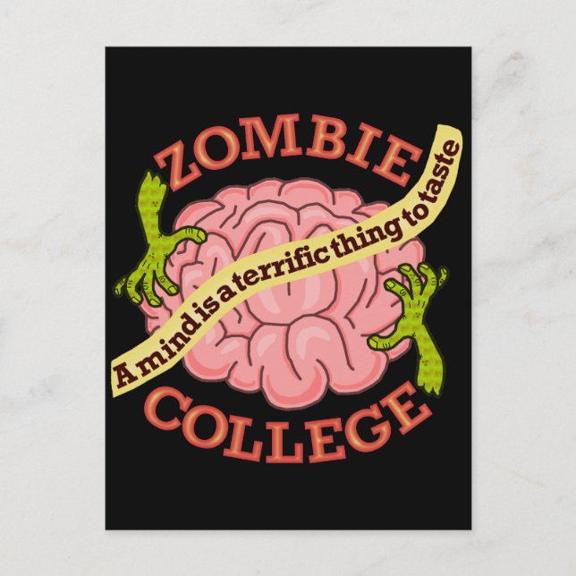 Funny Zombie College Logo Holiday Postcard (Front)