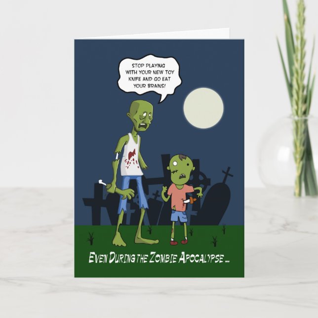 Funny Zombie Dad and Son for Father’s Day Card (Front)