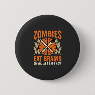 Funny Zombie Eat Brains Halloween Vector Design 2 Inch Round Button