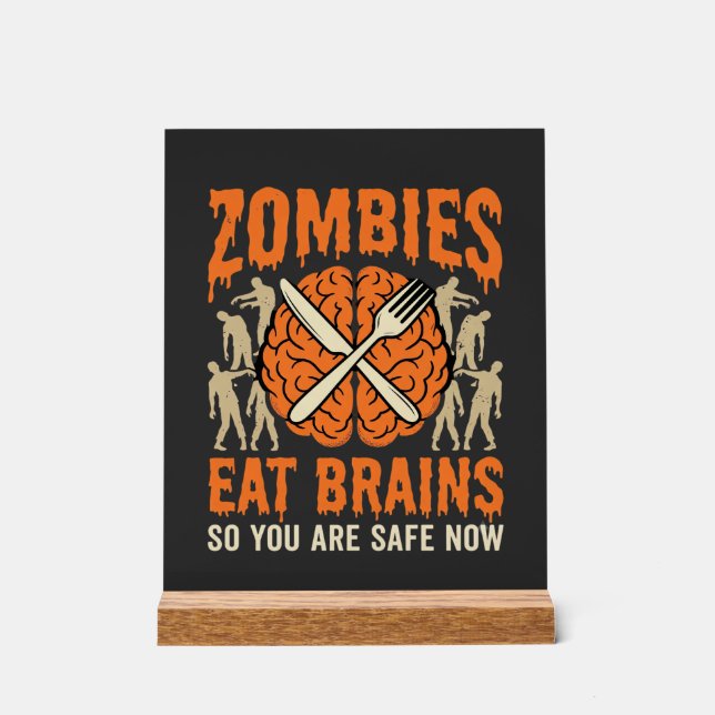Funny Zombie Eat Brains Halloween Vector Design Acrylic Sign (Front)