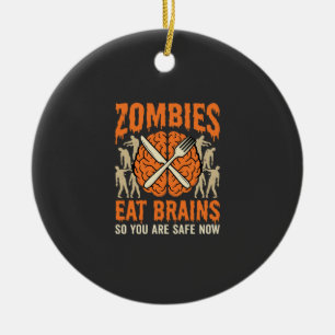 Funny Zombie Eat Brains Halloween Vector Design Ceramic Ornament