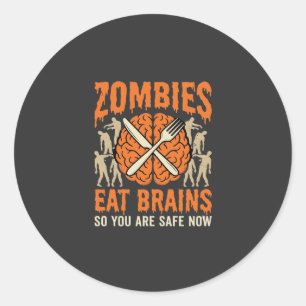 Funny Zombie Eat Brains Halloween Vector Design Classic Round Sticker