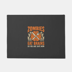 Funny Zombie Eat Brains Halloween Vector Design Doormat
