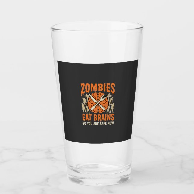 Funny Zombie Eat Brains Halloween Vector Design Glass (Front)