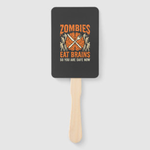 Funny Zombie Eat Brains Halloween Vector Design Hand Fan