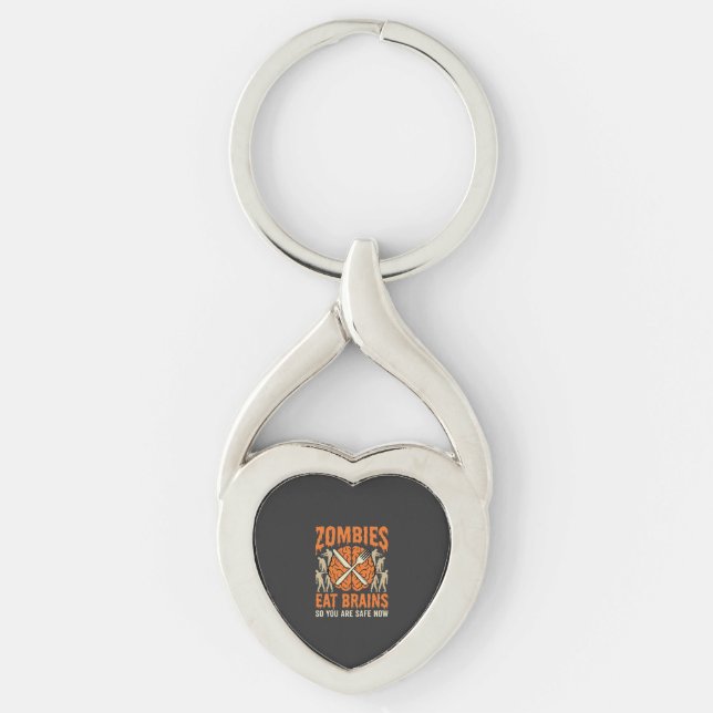 Funny Zombie Eat Brains Halloween Vector Design Keychain (Front)
