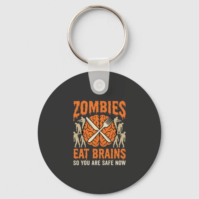 Funny Zombie Eat Brains Halloween Vector Design Keychain (Front)