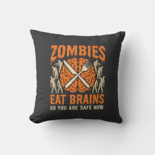 Funny Zombie Eat Brains Halloween Vector Design Throw Pillow