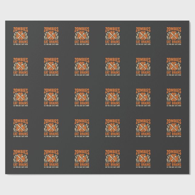 Funny Zombie Eat Brains Halloween Vector Design Wrapping Paper (Flat)