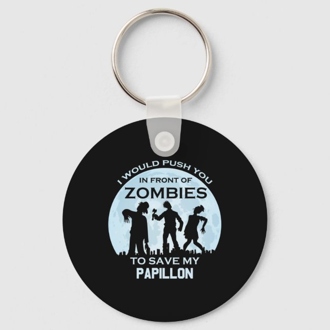 Funny Zombie Halloween Pet Papillon  Keychain (Front)