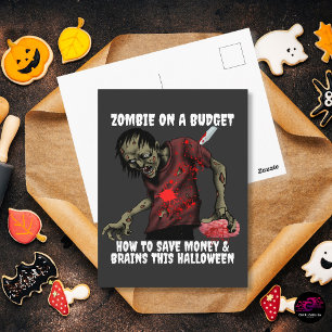 Funny Zombie On A Budget Halloween Postcard