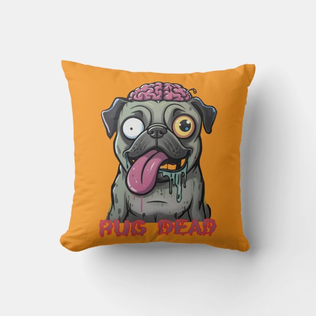 Funny Zombie Pug Graffiti Throw Pillow (Front)