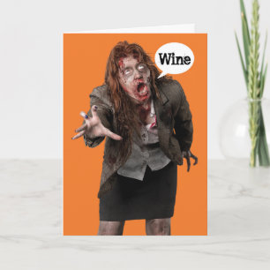 Funny Zombie Wino Happy Hallowine Halloween Card