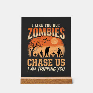 Funny Zombies Halloween Chase Us Design Acrylic Sign