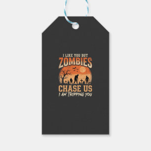 Funny Zombies Halloween Chase Us Design Gift Tags