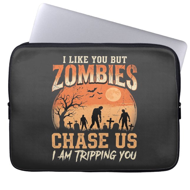 Funny Zombies Halloween Chase Us Design Laptop Sleeve (Front)