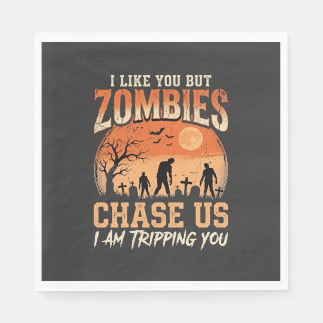 Funny Zombies Halloween Chase Us Design Napkin (Front)