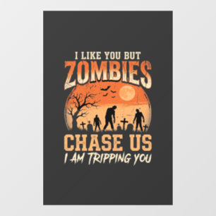 Funny Zombies Halloween Chase Us Design Window Cling