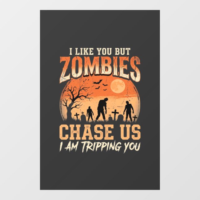 Funny Zombies Halloween Chase Us Design Window Cling (Sheet)