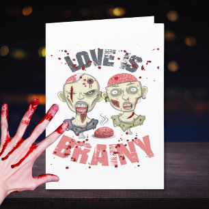 Funny Zombies Love Is Brainy Halloween Card