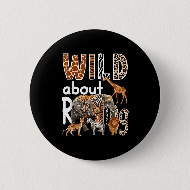 Funny Zoo Animals Wild About Reading 2 Inch Round Button (Front)