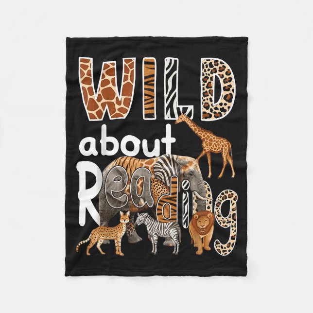 Funny Zoo Animals Wild About Reading Fleece Blanket (Front)