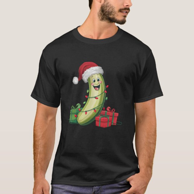 Funny Zucchini Xmas Lighting Santa Hat Zucchini Ch T-Shirt (Front)