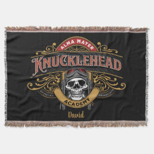 FunnyVintage Knucklehead Academy Skull  Throw Blanket