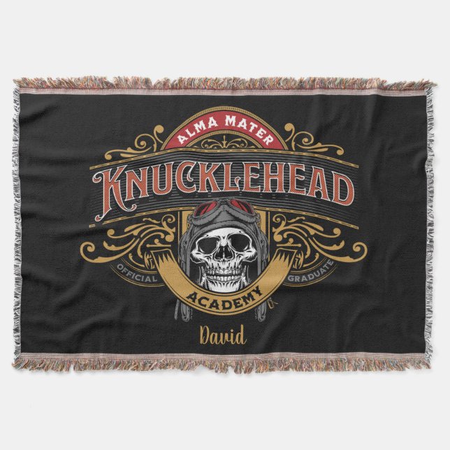 FunnyVintage Knucklehead Academy Skull  Throw Blanket (Front)