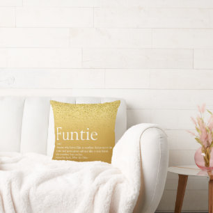 Funtie Aunt Auntie Definition Gold Glitter Girly Throw Pillow