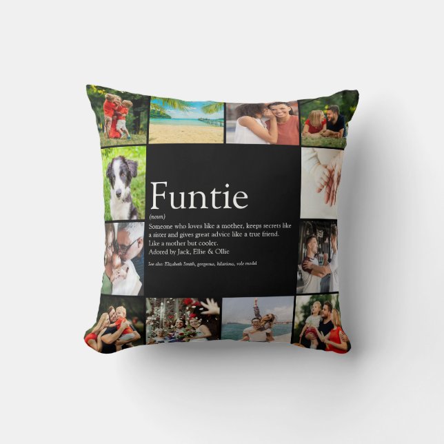 Funtie Aunt Auntie Definition Photo Collage Fun Throw Pillow (Front)
