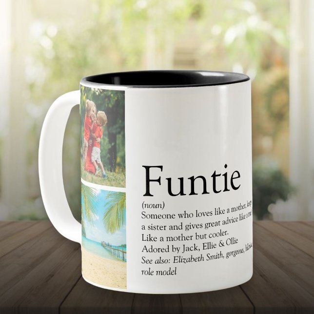 Funtie Aunt Auntie Definition Photo Collage Two-Tone Coffee Mug (Funtie Aunt Auntie Definition Photo Collage Two-Tone Coffee Mug)