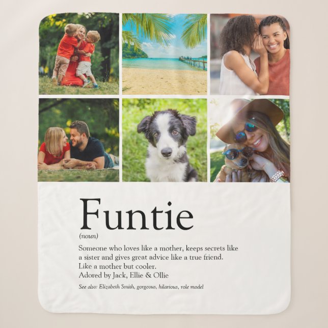 Funtie Aunt Auntie Modern Photo Collage Sherpa Blanket (Front)