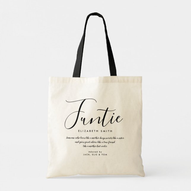 Funtie Elegant Girly Script Fun Auntie Quote Tote Bag (Back)