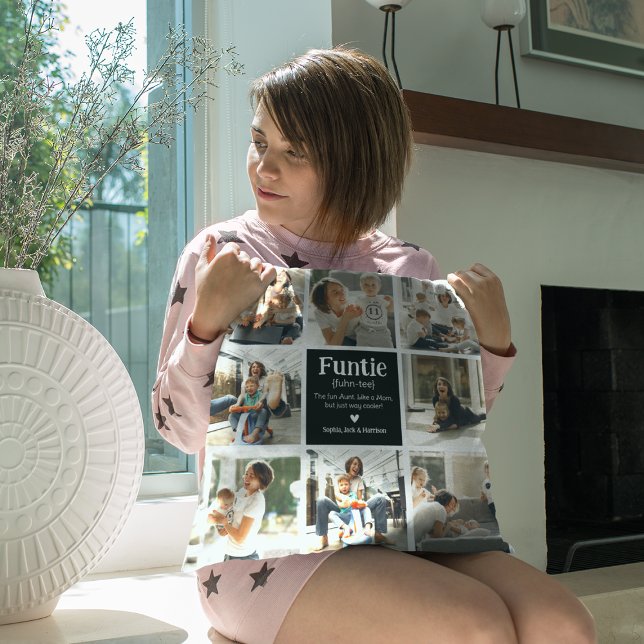 Funtie Photo Collage Definition Cute Modern Auntie Throw Pillow (Creator Uploaded)