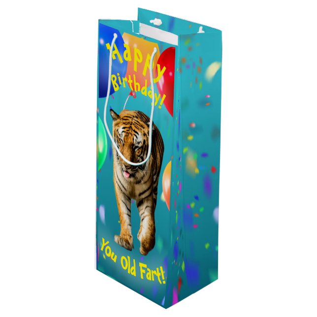 Funy Tiger Balloon Birthday Card Wine Gift Bag (Front Angled)
